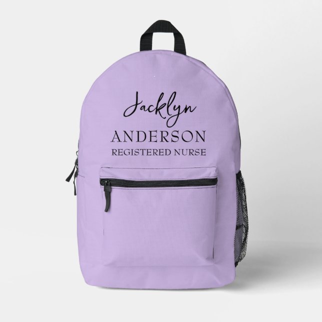 Elegant Light Purple Custom Nurse  Printed Backpack (Front)