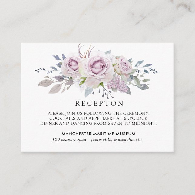 Elegant Light Purple Floral Quinceanera Reception Enclosure Card (Front)