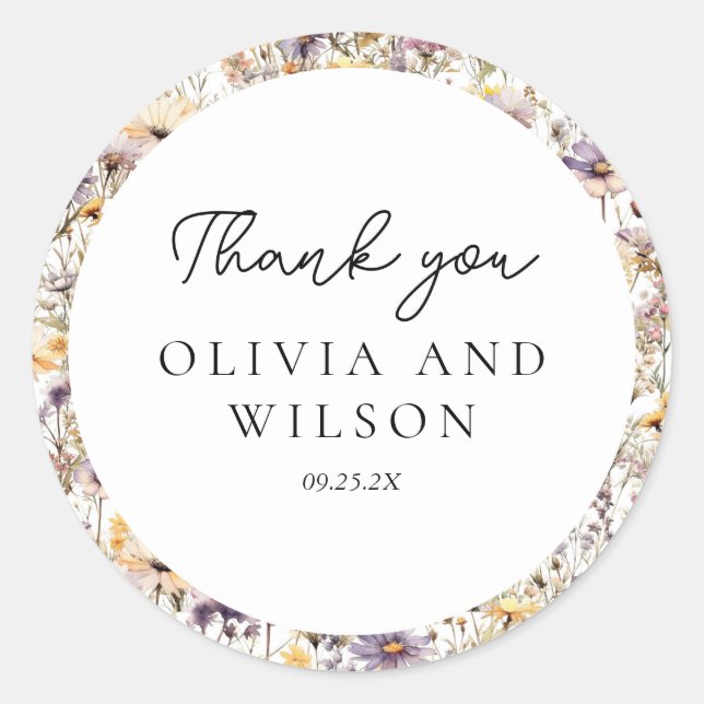 Elegant Light Purple Floral Wedding Classic Round Sticker (Front)