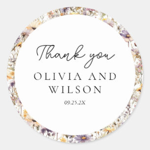 Elegant Light Purple Floral Wedding Classic Round Sticker