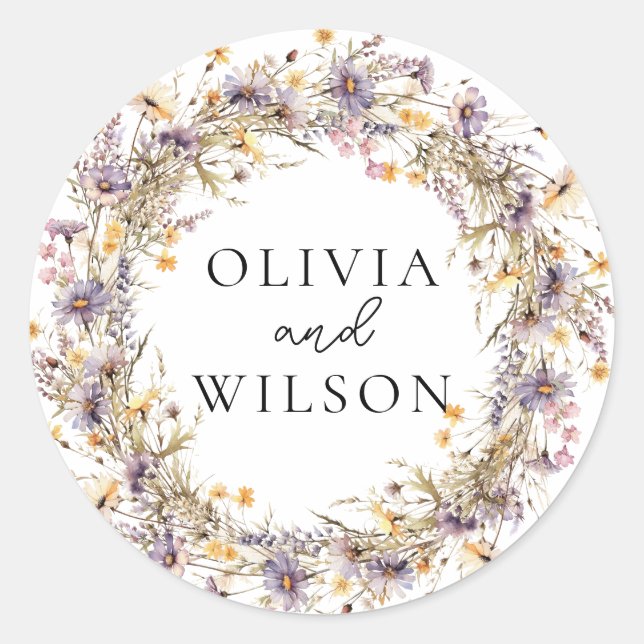 Elegant Light Purple Floral Wedding Classic Round Sticker (Front)