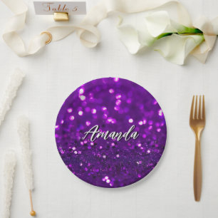 Elegant Light Purple Glitter Sparks Paper Plate
