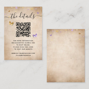 Elegant Light Purple Gold Butterfly RSVP QR Code Enclosure Card