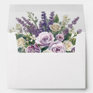 Elegant Light Purple Lavender Rose Flowers Wedding Envelope