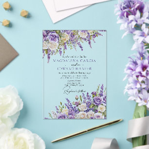 Elegant Light Purple Lavender Roses Floral Wedding Acrylic Invitations