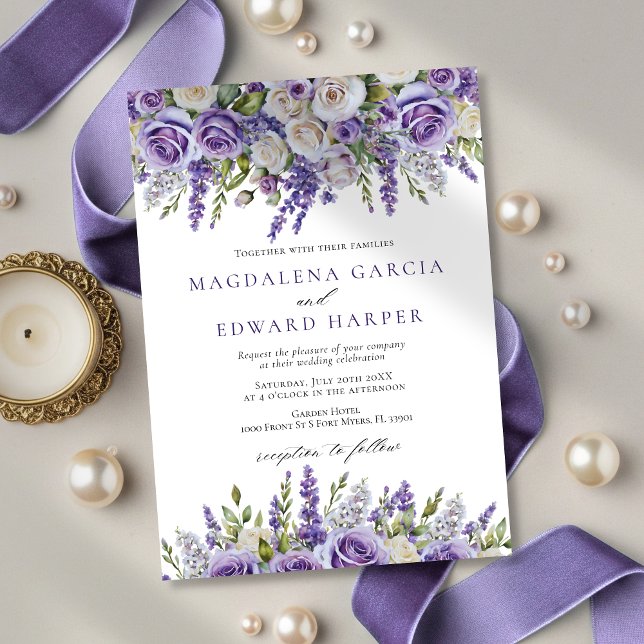 Elegant Light Purple Lavender Roses Floral Wedding Invitation (Creator Uploaded)