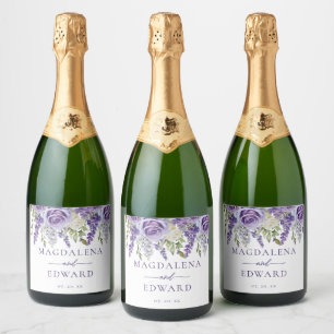 Elegant Light Purple Lavender Roses Floral Wedding Sparkling Wine Label