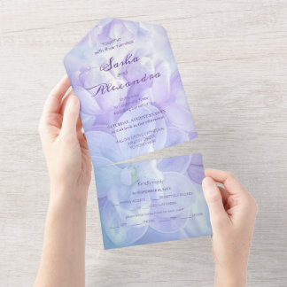 Elegant Light Purple Lilac Flowers Wedding All In One Invitation