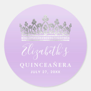 Elegant Light Purple Silver Crown Classic Round Sticker