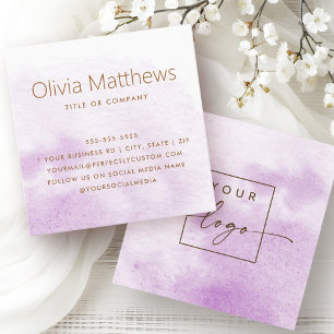 Elegant light purple watercolor custom logo square business card