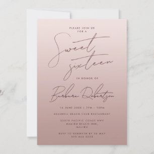 Elegant Light Rose Gold Ombre Script Sweet Sixteen Invitation