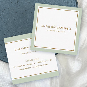 Elegant light sage green border minimal square business card