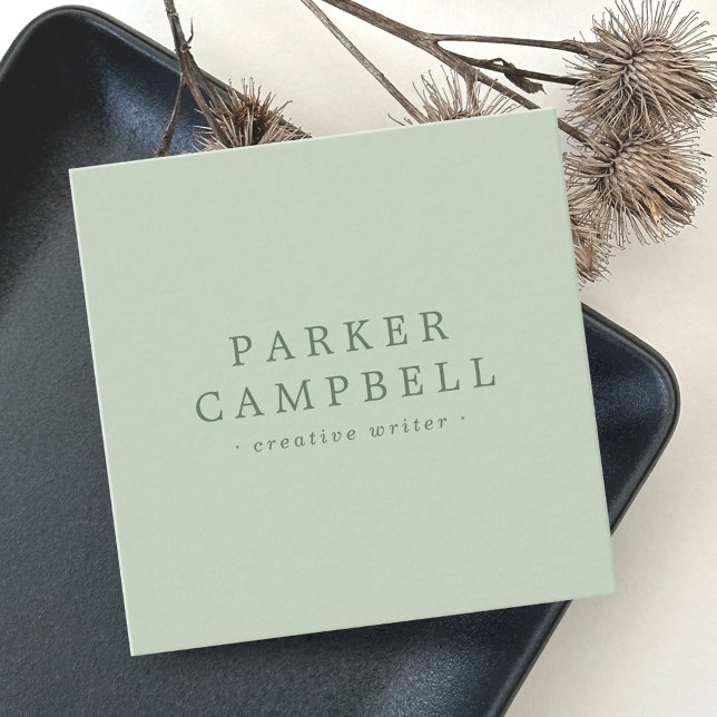 Elegant light sage green stylish minimalist square business card (Creator Uploaded)