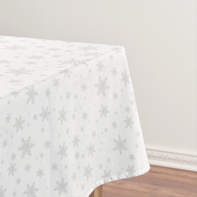 Elegant Light Silver Grey Snowflakes on White Tablecloth (In Situ)