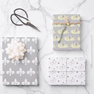 Elegant Light Silver Grey & White Wedding Wrapping Paper Sheet
