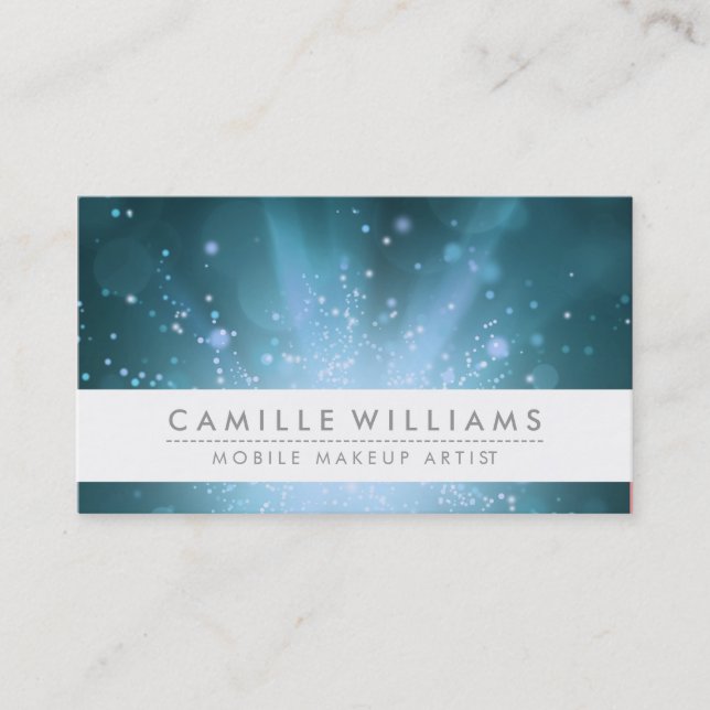 ELEGANT LIGHT SPARKLE whimsical bokeh teal blue Business Card (Front)