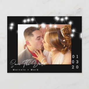 Elegant Light String Save the Date Script Postcard