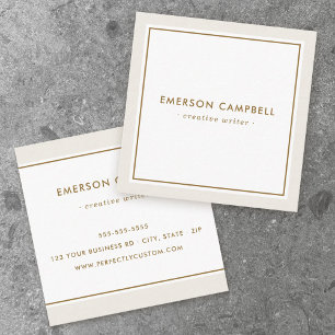 Elegant light tan brown border minimal square business card