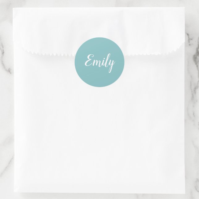 Elegant Light Turquoise Blue Script Cursive Name Classic Round Sticker (Bag)