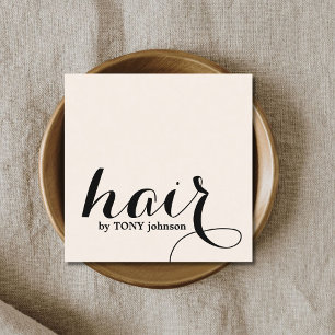 Elegant Light Yellow Black Bold Hair Square Business Card