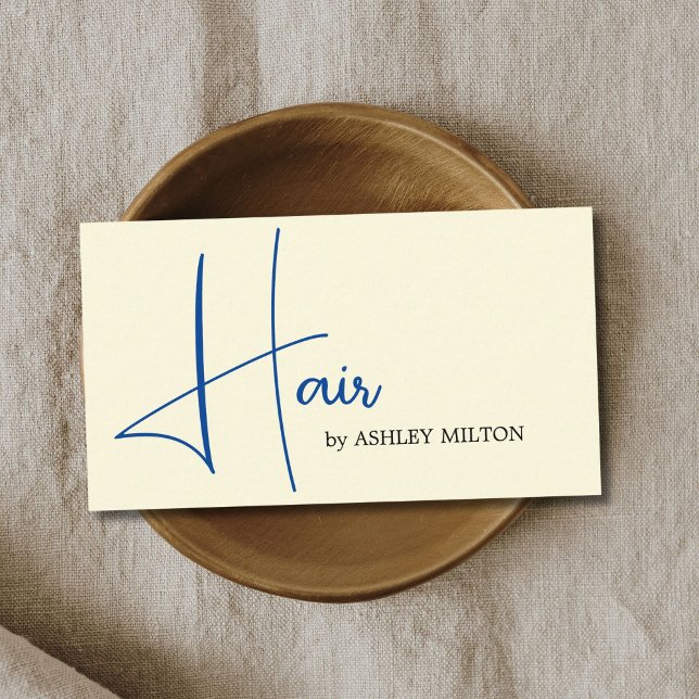 Elegant Light Yellow Blue Bold Hair Stylist Business Card (Creator Uploaded)