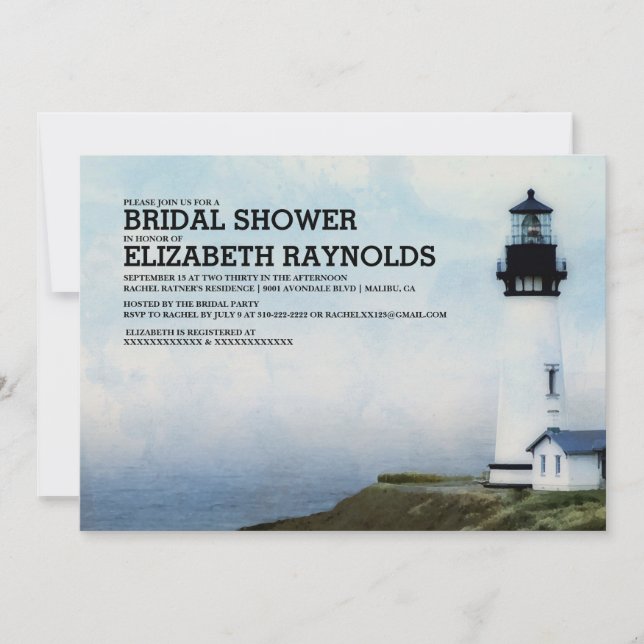 Elegant Lighthouse Bridal Shower Invitations (Front)