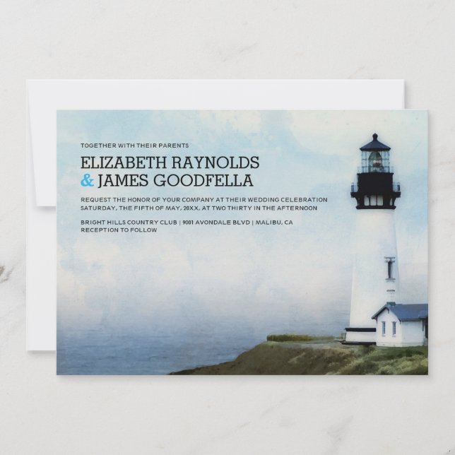 Elegant Lighthouse Wedding Invitations (Front)
