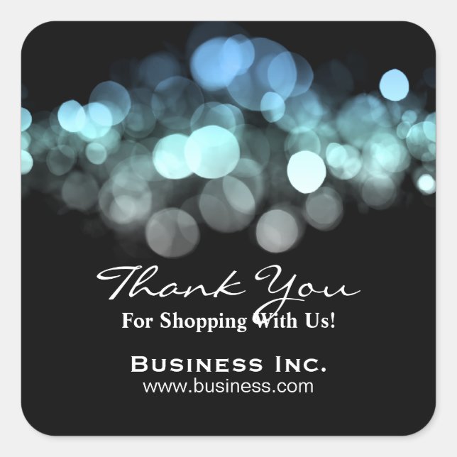 Elegant Lights Business Thank You Blue Square Sticker (Front)