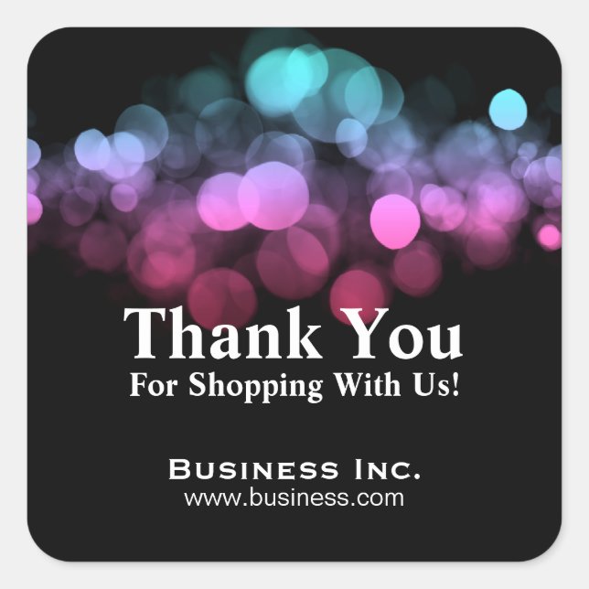Elegant Lights Business Thank You Pink Blue Square Sticker (Front)