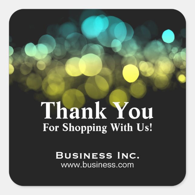 Elegant Lights Business Thank You Yellow Blue Square Sticker (Front)