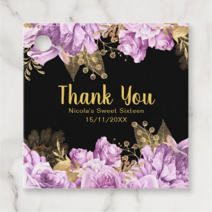 Elegant Lilac and Gold Flowers Sweet Sixteen Favour Tags