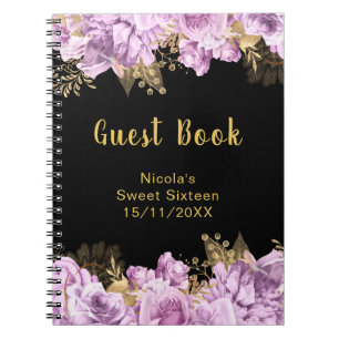 Elegant Lilac and Gold Flowers Sweet Sixteen Notebook