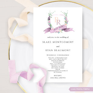 Elegant Lilac and Purple Monogram Wedding Program