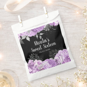 Elegant Lilac and Silver Flowers Sweet Sixteen Favour Bag