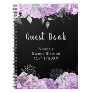 Elegant Lilac and Silver Flowers Sweet Sixteen Notebook