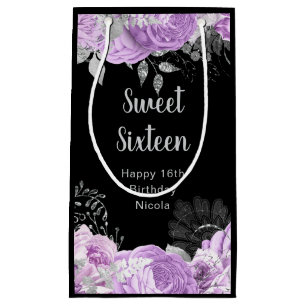 Elegant Lilac and Silver Flowers Sweet Sixteen Small Gift Bag