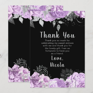 Elegant Lilac and Silver Flowers Sweet Sixteen Thank You Card
