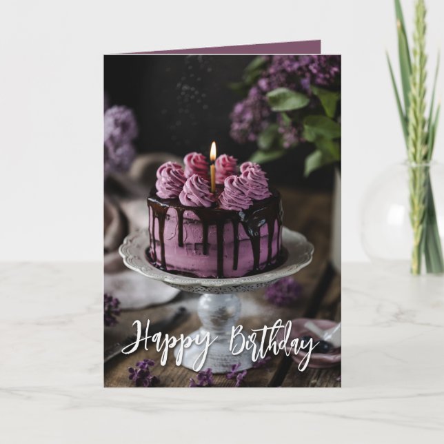 Elegant Lilac Birthday Cake Card (Front)