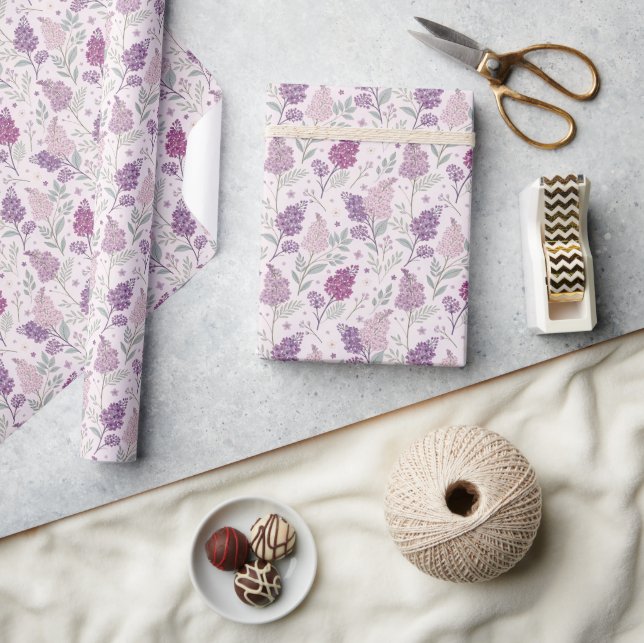 Elegant Lilac Bloom & Lavender Floral   Wrapping Paper (Crafts)