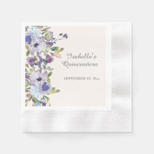 Elegant Lilac Blue Floral Horizontal Quinceañera  Napkin