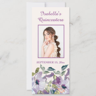 Elegant Lilac Blue Floral Quinceañera Bookmark Invitation