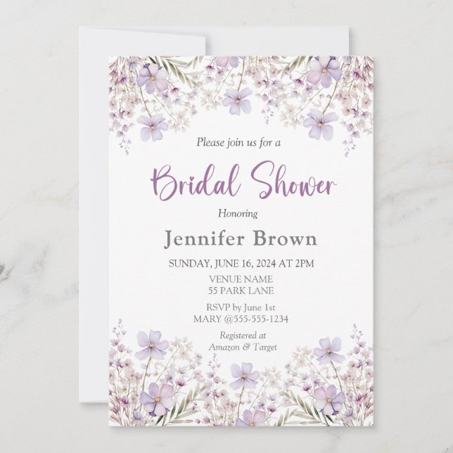 Elegant Lilac Bridal Shower Invitation (Front)