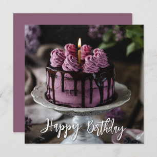 Elegant Lilac Cake Birthday Greeting Card