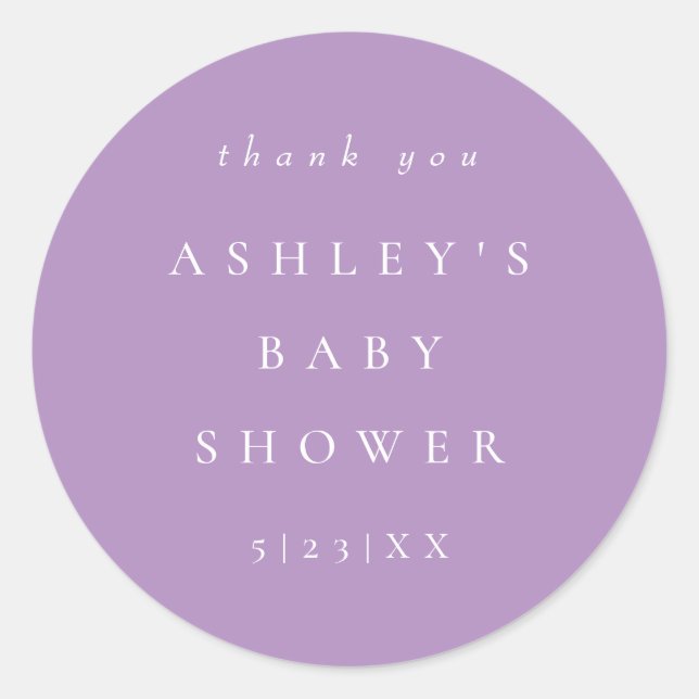 Elegant Lilac Coordinate Baby Shower Classic Round Sticker (Front)