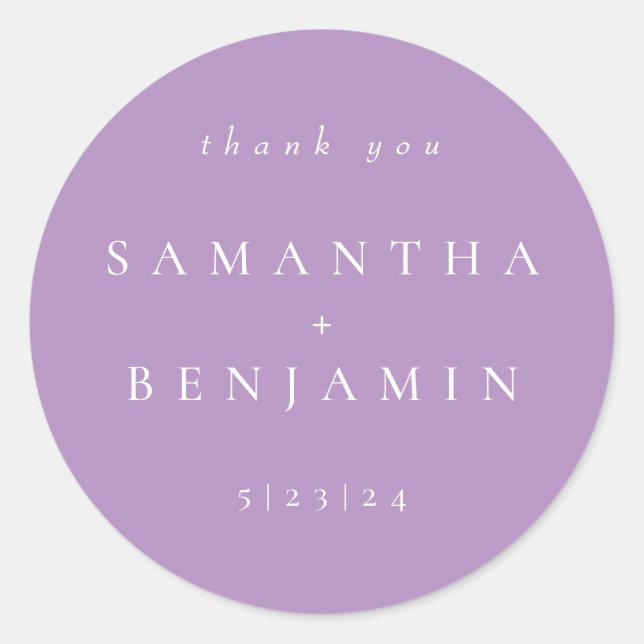 Elegant Lilac Coordinate Wedding Classic Roun Classic Round Sticker (Front)