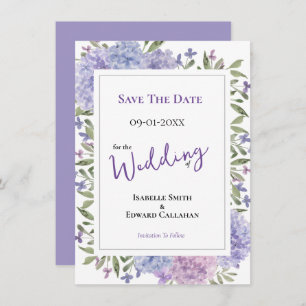 Elegant Lilac & Dusty Blue Hydrangeas Wedding Save The Date