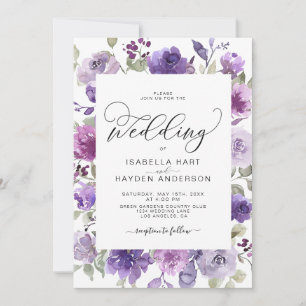 Elegant Lilac Dusty Purple Mauve Floral Wedding In Invitation