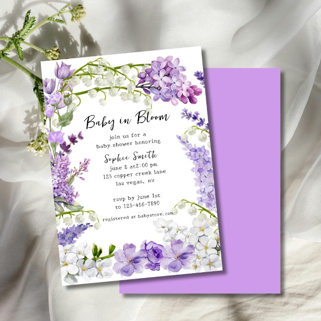 Elegant Lilac Floral Baby In Bloom Baby Shower Invitation (Creator Uploaded)