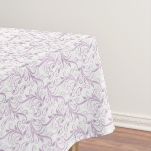 Elegant Lilac Floral Scroll Pattern on White Tablecloth
