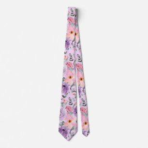 Elegant Lilac Floral Watercolor Wedding Tie